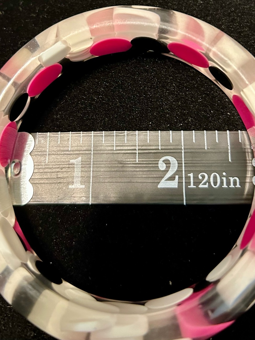 Vintage Black, White and Hot Pink Injected Pill Dot Lucite Resin Bangle Bracelet - Picture 3 of 7